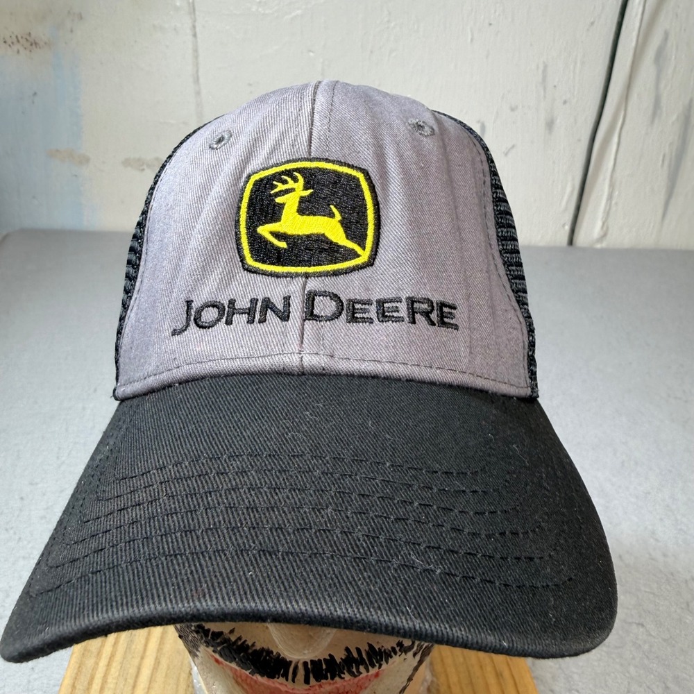 John Deere Trucker Hat Mesh Back Snapback‎ Gray Black Embroidered Logo